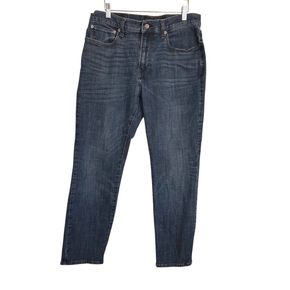 Lucky Brand 34x30 Slim Straight Distressed Medium Blue Denim Jeans Classic Men